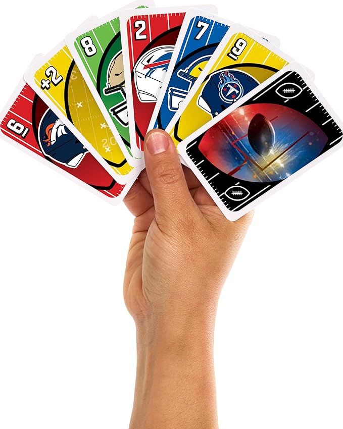 UNO NFL Edition Card Game by Mattel Games – Fun for Kids, Adults, and Family Game Night, Showcasing All 32 NFL Team Logos and a Unique Special Rule