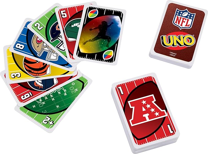 UNO NFL Edition Card Game by Mattel Games – Fun for Kids, Adults, and Family Game Night, Showcasing All 32 NFL Team Logos and a Unique Special Rule