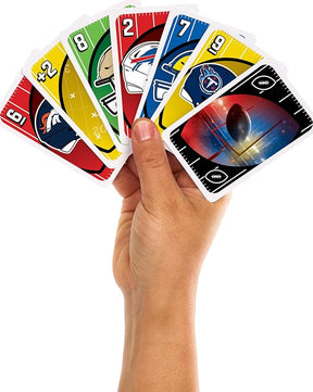 UNO NFL Edition Card Game by Mattel Games – Fun for Kids, Adults, and Family Game Night, Showcasing All 32 NFL Team Logos and a Unique Special Rule