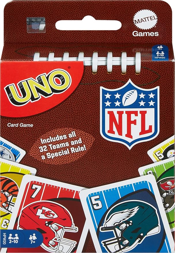 UNO NFL Edition Card Game by Mattel Games – Fun for Kids, Adults, and Family Game Night, Showcasing All 32 NFL Team Logos and a Unique Special Rule